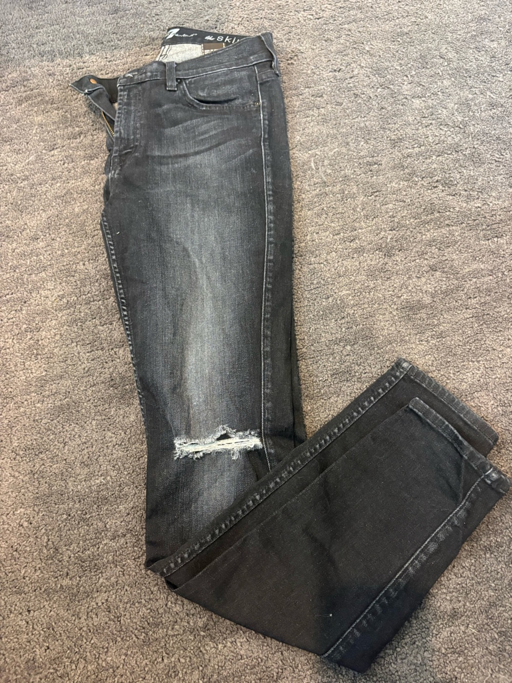 7 for all Mankind Black Distressed Skinny Jeans